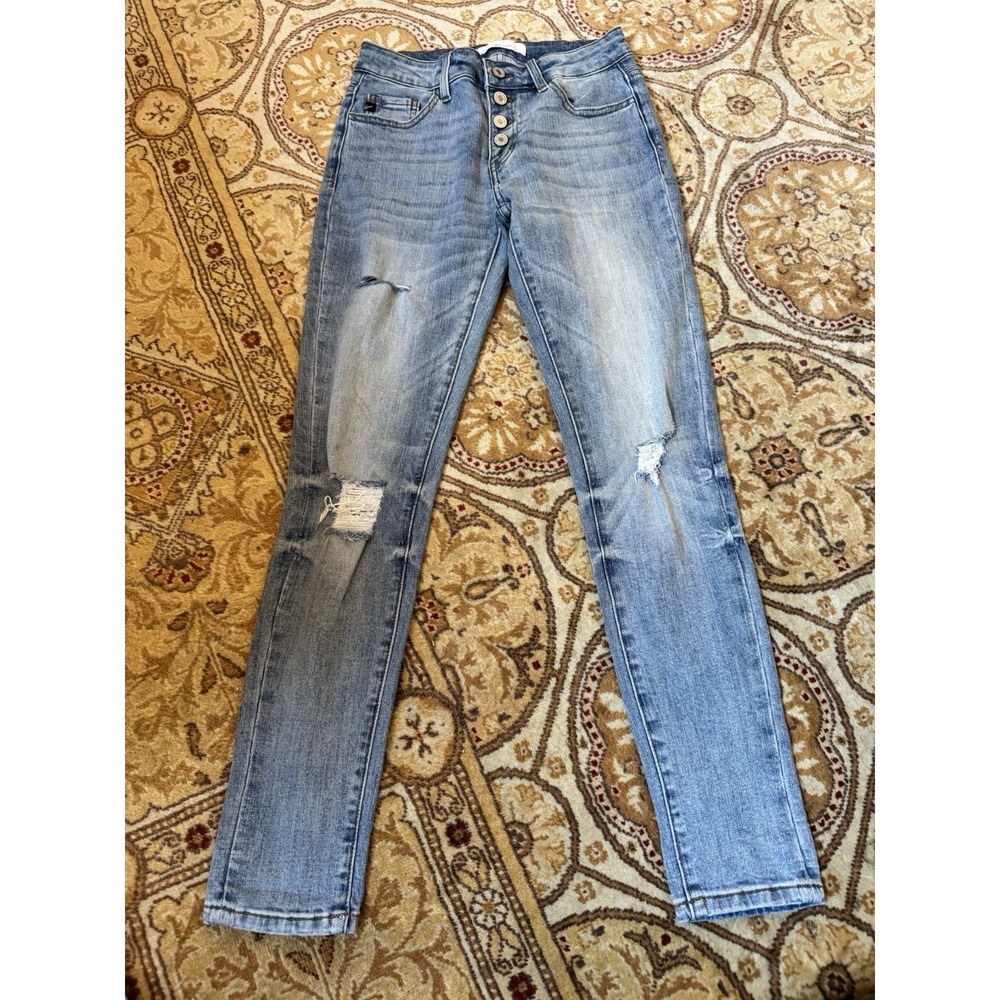RanCan Denim Jeans Women's Button Fly Destroyed Distressed  1/24 Stretch Spandex